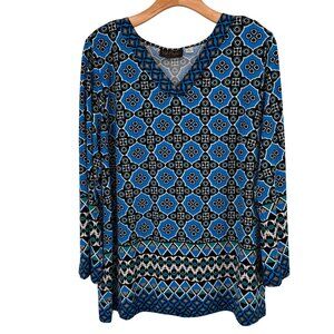 Bob Mackie Wearable Art Womens Long Sleeve pattern knit Blouse Top size large